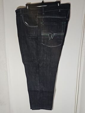 Slim Straight Men's Jeans in Black with Contrast Stitching